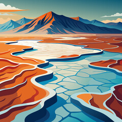 Obraz premium Present an aerial view of Death Valley's salt flats, highlighting the intricate patterns and textures. Emphasize the uniqueness of the landscape and the stark contrasts.1