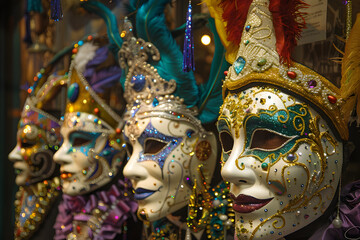Fototapeta premium Mardi Gras Carnival in New Orleans. The Krewes, brotherhoods, are a very important part. They are the ones in charge of organizing the parades, floats, uniforms and dances on the big day.