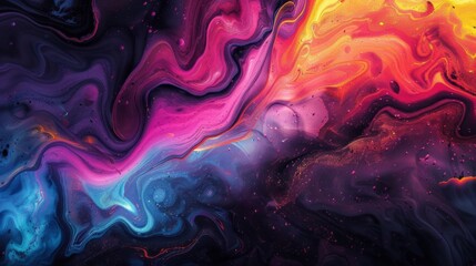 Vibrant Abstract Fluid Art with Swirling Colors of Pink, Blue, and Yellow in a Dynamic and Energetic Composition