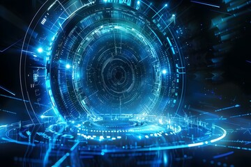 Obraz premium Futuristic depiction of a glowing blue portal, symbolizing advanced technology and connectivity in a high tech environment