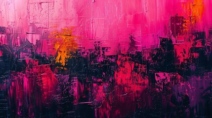 Abstract Pink and Black Oil Painting