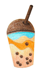 bubble milk tea drink beverage cold sweet delicious trendy pearl glass milkshake fresh dessert art design illustration watercolor painting hand drawing pencil color white isolated background