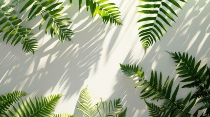 Obraz premium Fern leaves casting shadows on white wall