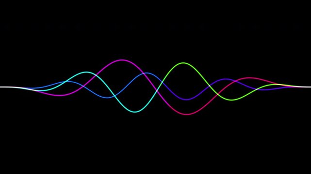 Sound Abstraction Visualization Equalizer Colorful Voice Lines. Isolated Moving Musical Shape Impulse Loop Able. Contemporary Waveform Equalizer Bar Glowing Wallpaper Backdrop Audio Track. Noise Level