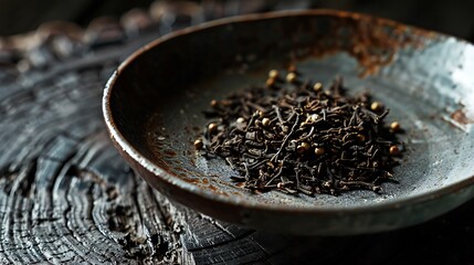 Fried clove on a dish of dark