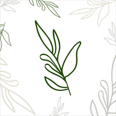 Plants with Leaves Line. Simple Vector Botanical Illustration. Trendy Greenery Outline Hand Drawn Sketches Collection. Floral Design for Social Media, Vegan and Cosmetic Logo on light background