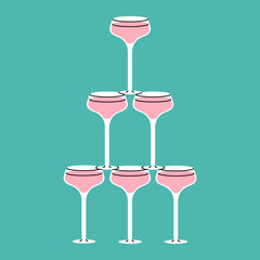Champagne Pyramid Illustration Six pink champagne glasses 