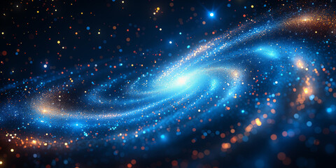 Fototapeta premium Abstract blue light particles forming dynamic patterns on a dark background, concept of technology. 