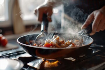 The chef's hand is pouring spices on the exquisite haute cuisine dish, professional food photo, high definition details, white tunic in the background