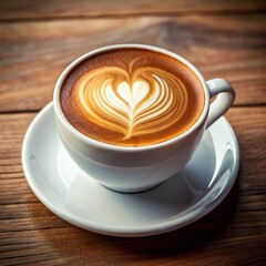 Heart Latte Art in White Cup on Wooden Table, coffee , latte , beverage , cafe