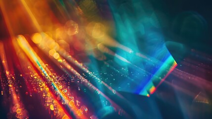 Obraz premium Colorful prism light leak overlay on dark background