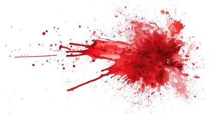 Concept of diseases and crime depicted by isolated red blood splatter on white
