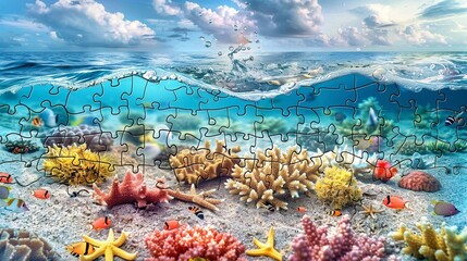 Ocean Adventure: Ocean-Themed Puzzle Featuring Waves, Capturing the Beauty of the Sea and Marine Life