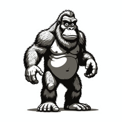 Adorable gorilla cartoon style big foot vintage engraved