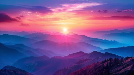 Obraz premium Majestic Twilight: Colorful Sunset Over the Mountains, Capturing Nature's Breathtaking Beauty