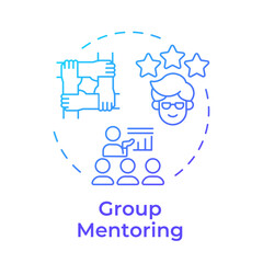 Group mentoring blue gradient concept icon. Group meetings. Professional growth. Team building. Cooperation. Round shape line illustration. Abstract idea. Graphic design. Easy to use in blog post