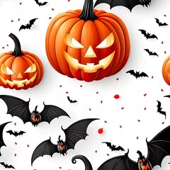 Seamless pattern of Halloween pumpkins and bats