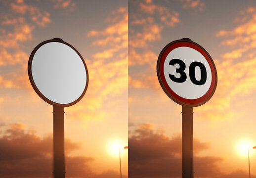 Round Traffice Sign Mockup With Generative AI
