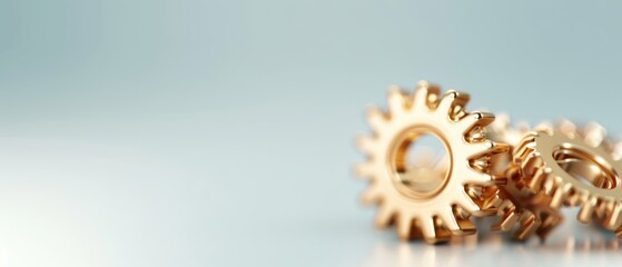 gold gears atop a white surface against a light blue background