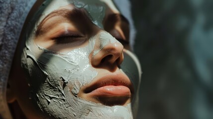 Fototapeta premium Elegant spa day, soft ambient light, closeup of face mask application