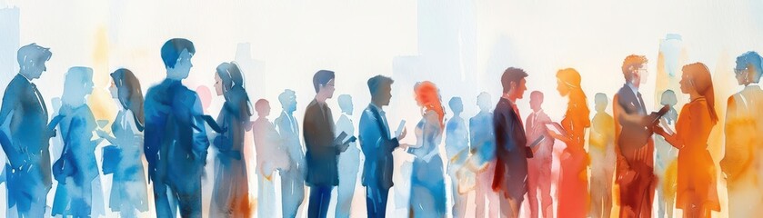 Business networking, building connections at summit, prestigious setting, Watercolor style