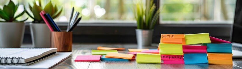 Fototapeta premium Business strategy, goal setting with sticky notes, creative office, Watercolor style