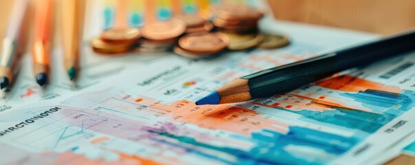 Fototapeta premium Financial planning, longterm financial strategy, highend corporate environment, Watercolor style