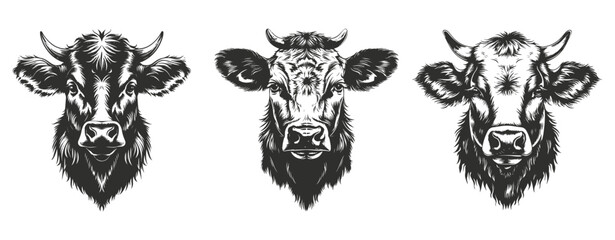 Obraz premium Black and white drawing of cow head with horns ,generative ai
