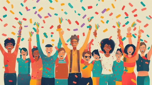 Celebrating LGBTQ voter turnout, flat illustration, warm tones, inclusive style, electoral unity