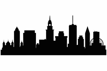 Fototapeta premium Boston City Skyline Silhouette, City buildings black Silhouette vector