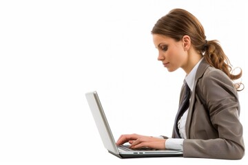 Woman Working on Laptop Banner Template
