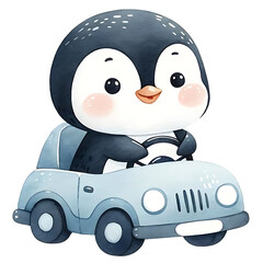 Obraz premium Nursery Cute Animals Driving Car Clipart
