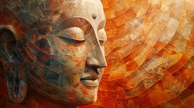 Macro shot of a Thai Buddha in cubism style.