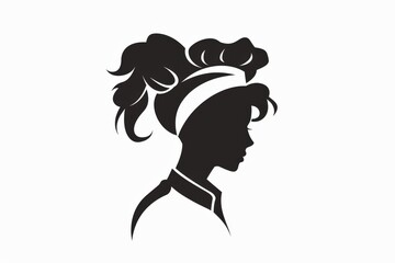 female chef with short, flowy hair, devoid of any facial features, showcasing her culinary expertise through her posture, attire