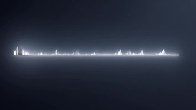 This white audio waveform displayed on a dark grey background. Technology background