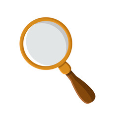 Golden optical tool. Concept of search, research and analysis magnifying glass. Observation or examination. Discovery symbol website icon. Vector cartoon flat illustration isolated on white background