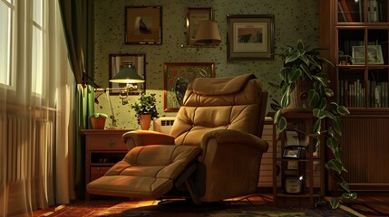 Interior of a recent confident the room with earthtone colored stuff a lovely recliner