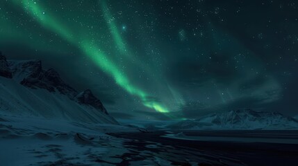 Northern Lights Dancing Over Mountains