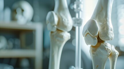A close-up view of the knee joint model used for patient education in an orthopedics center