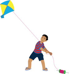 Indian Kid flying kite to celebrate Uttarayan