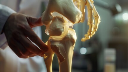 Obraz premium A knee model used by a doctor to discuss treatment options for torn ligaments
