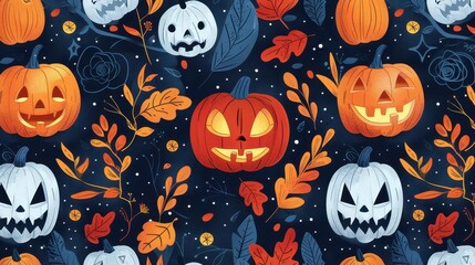 Spooky Halloween Jack-O-Lantern Seamless Pattern