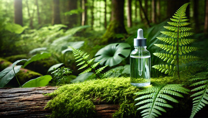 Mockup of a tube on a natural background in the forest, an environmentally friendly product, natural components