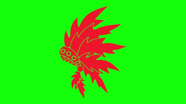 ethnic illustration video animation feather american indigenous silhouette headdress logo native icon indian traditional tribal chief head tribe culture outline america bonnet costume for green screen