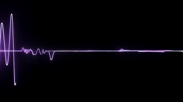 This bright purple sound wave line on a black background. Technology background