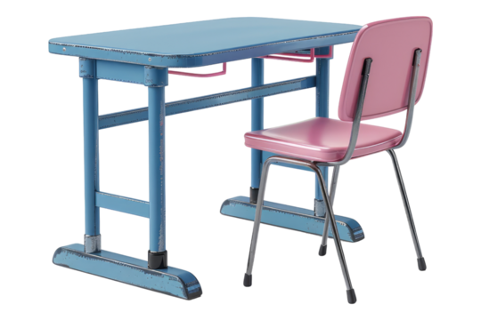 Blue table and pink chair isolated on transparent background - Powered by Adobe