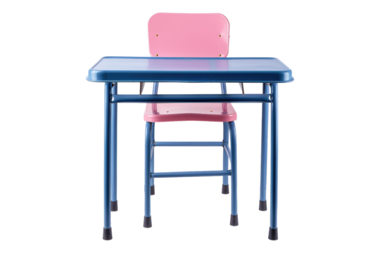 Blue table and pink chair isolated on transparent background - Powered by Adobe