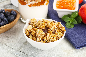 Granola museli cereal for breakfast