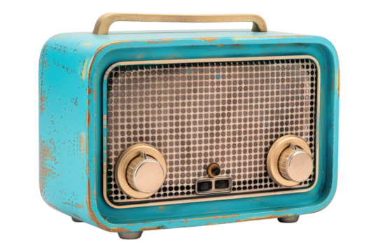 Blue vintage style wireless speakers isolated on transparent background - Powered by Adobe