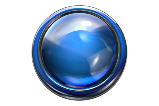 Blue web push button isolated on transparent background